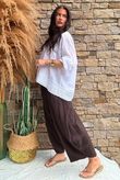 Annie Cushion Cotton Barrel Culotte Pant Chocolate